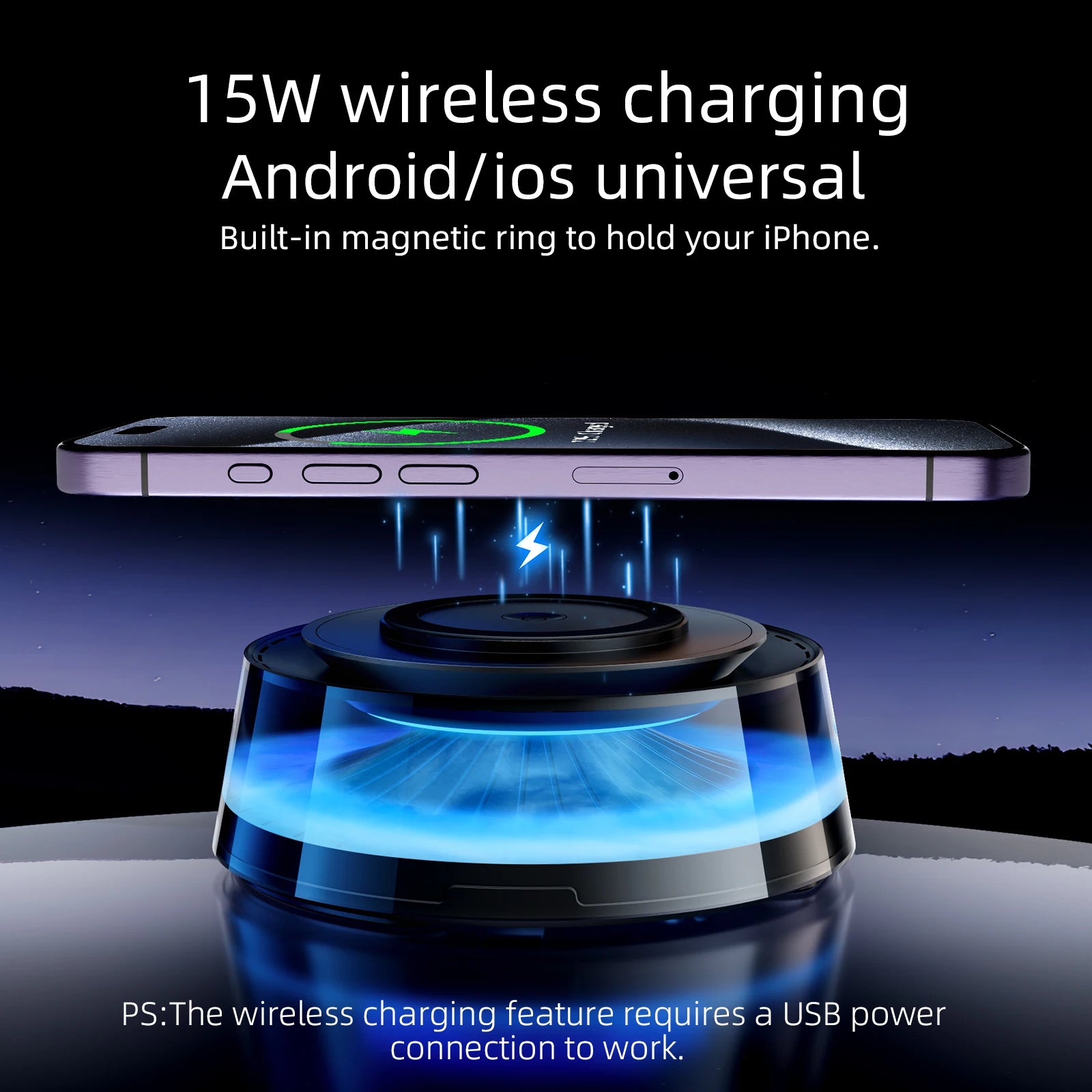 3-in-1 Car Diffuser with 15W Fast Wireless Charger (Qi/Phones) + RGB Lighting | Auto On/Off via Motion | Essential Oils, Magneti