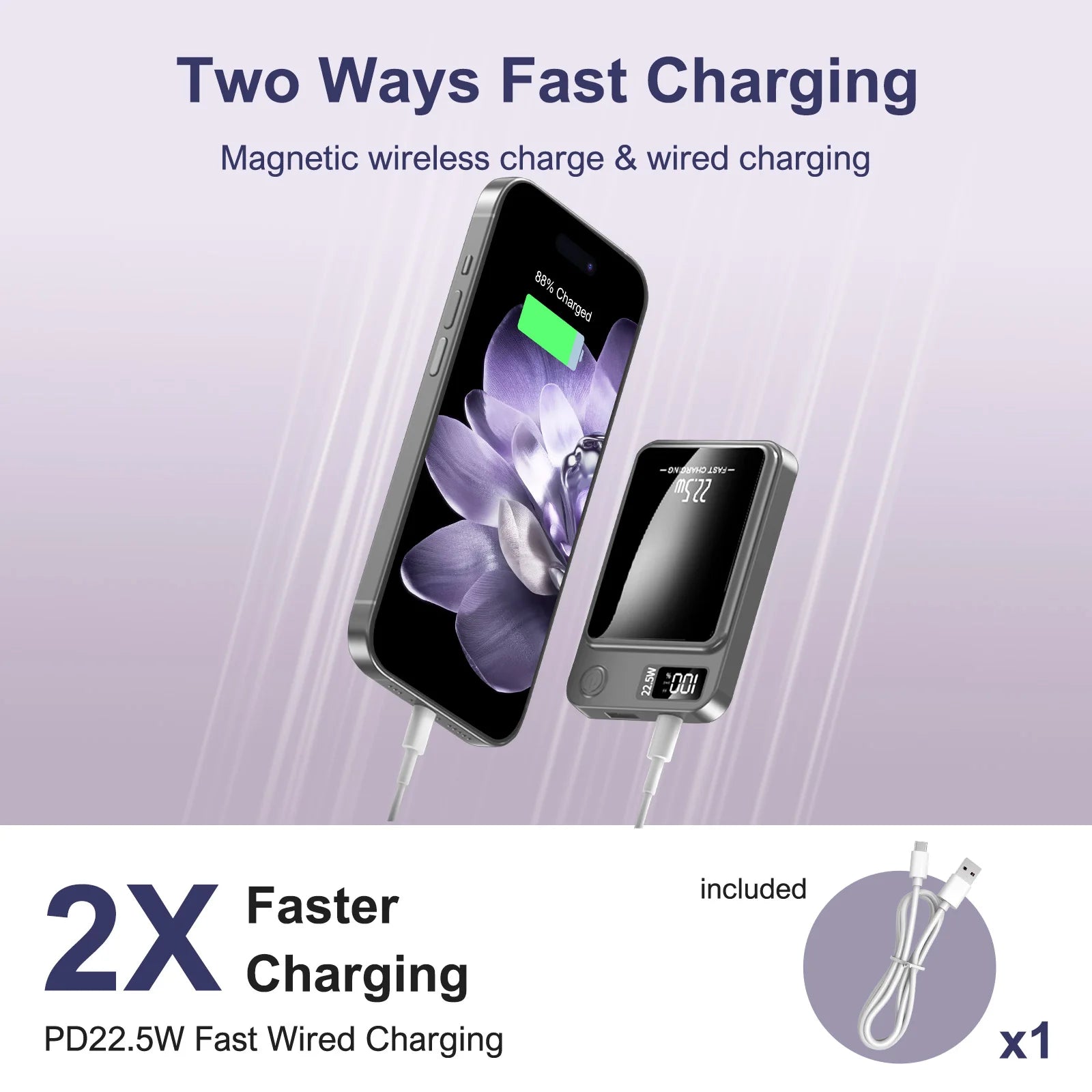 5000mAh Magnetic Power Bank Wireless Charger Portable Fast 22.5W Ultra With Type-C Cable For iPhone 16/15/14/13/12 All Series