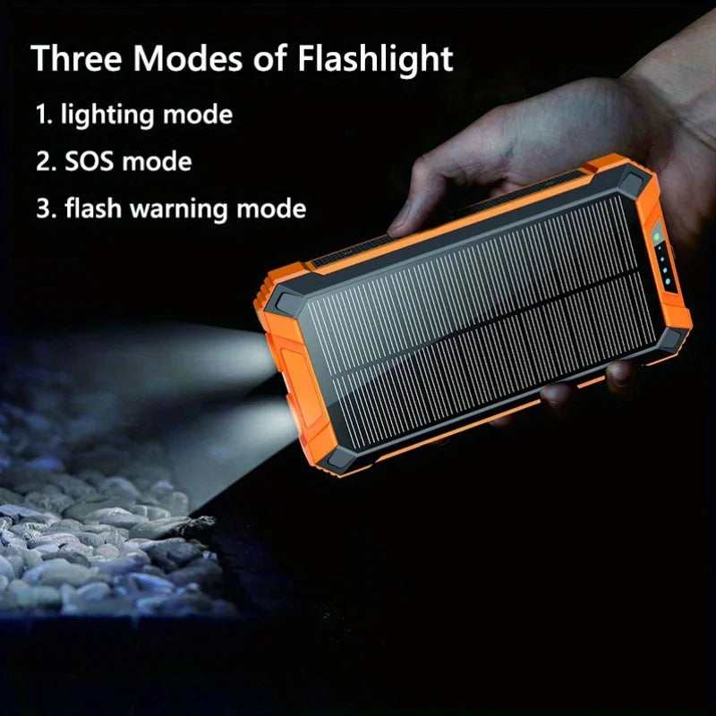 30000mAh Solar Mobile Power Bank Wireless Charger Built-in 4 Cables Six Outputs 15W Fast Charging Mobile Power Bank Suitable For