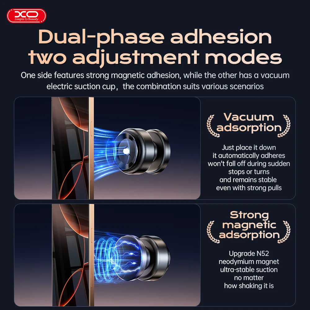 XO-C166 360° Rotatable Car Magnetic Vacuum Wireless Charger Phone Holder Charging Bracket Dashboard For iPhone Samsung Xiaomi