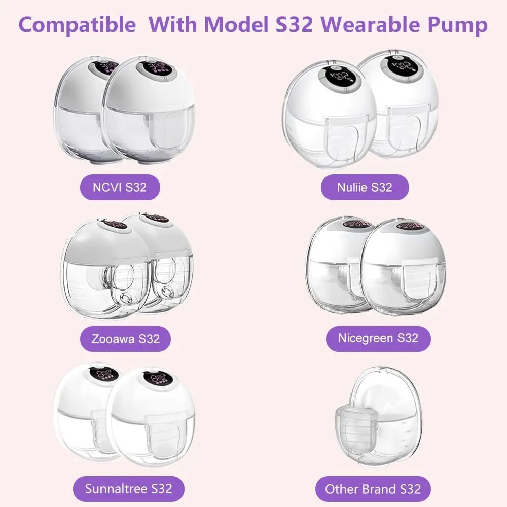 Full S32 Breast Pump Set with 24/27mm Flange for NCVI NICEGREEN Nuliie Zooawa Sunnaltree Wearable Breast Pump Replacement Parts