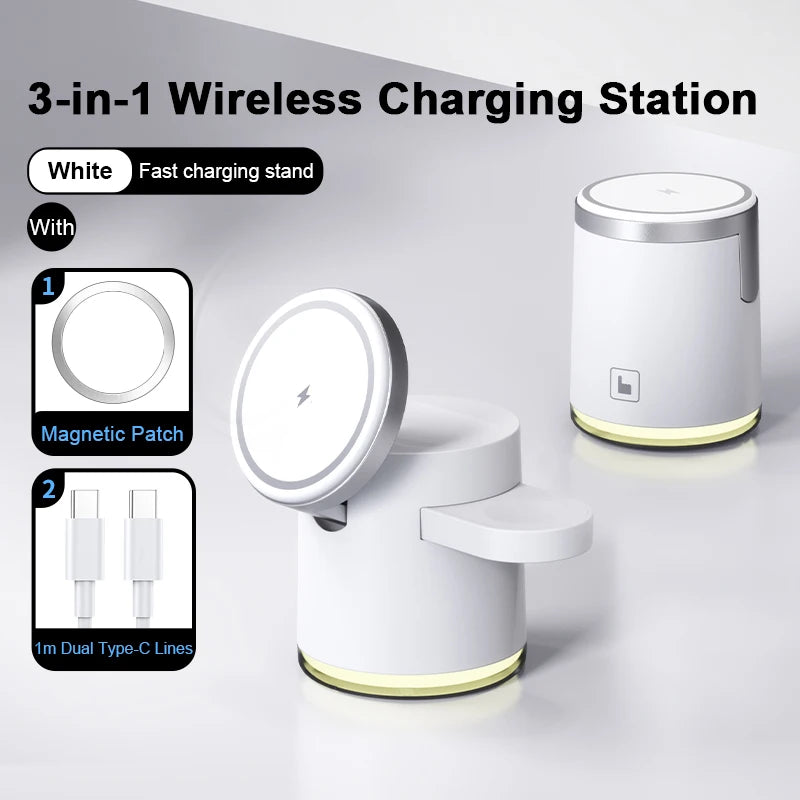 2025 New Qi2 Wireless Charger 3-in-1 Fast Charging Station Stand Folding Holder for iPhone16 15 14 ProMax Airpods Apple Watch
