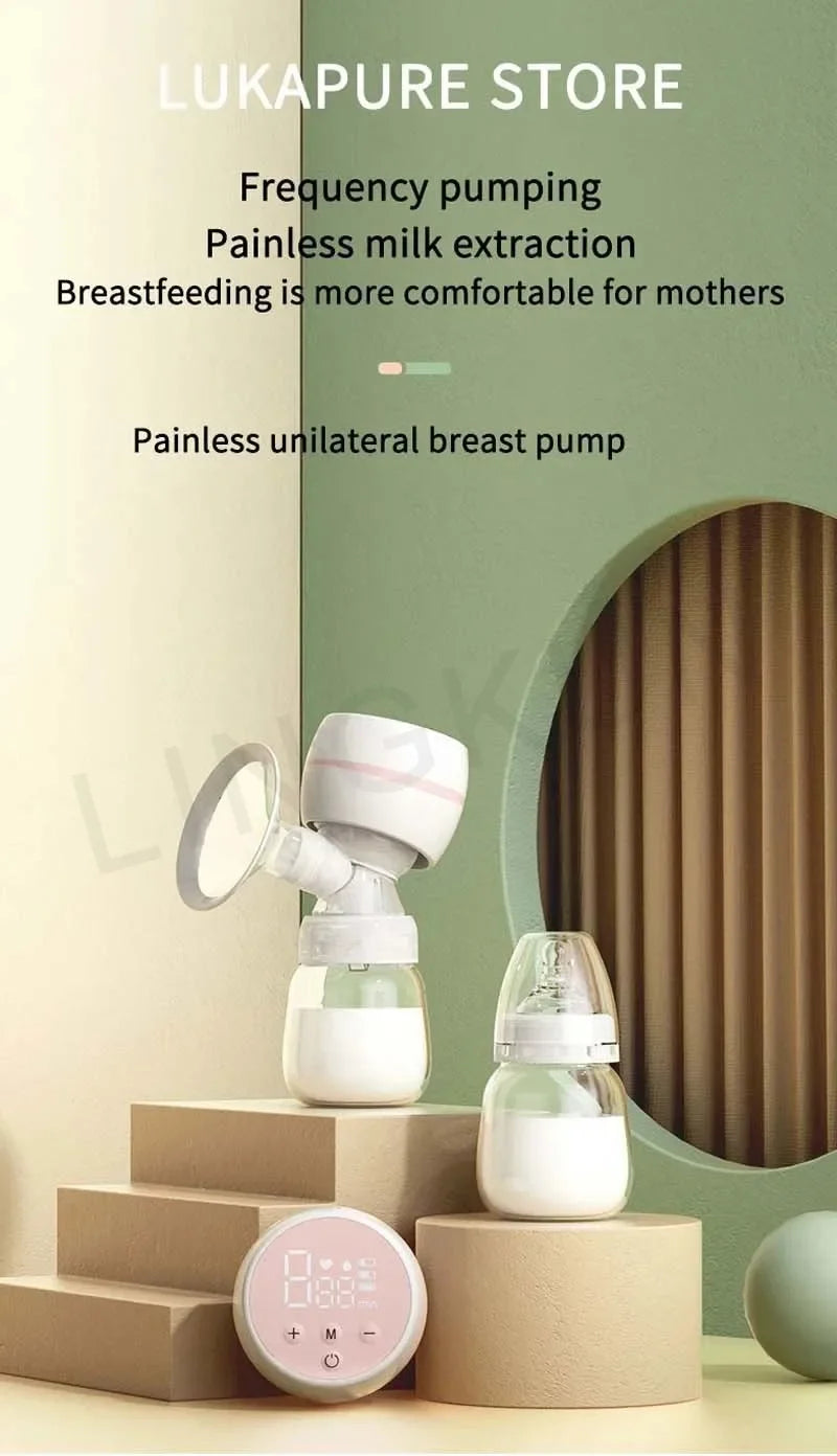 Rechargable Breast Pump Low Noise Electric Milk Puller Automatic Milker Comfort Breastfeeding Postpartum Care 180ML Milk Bottle