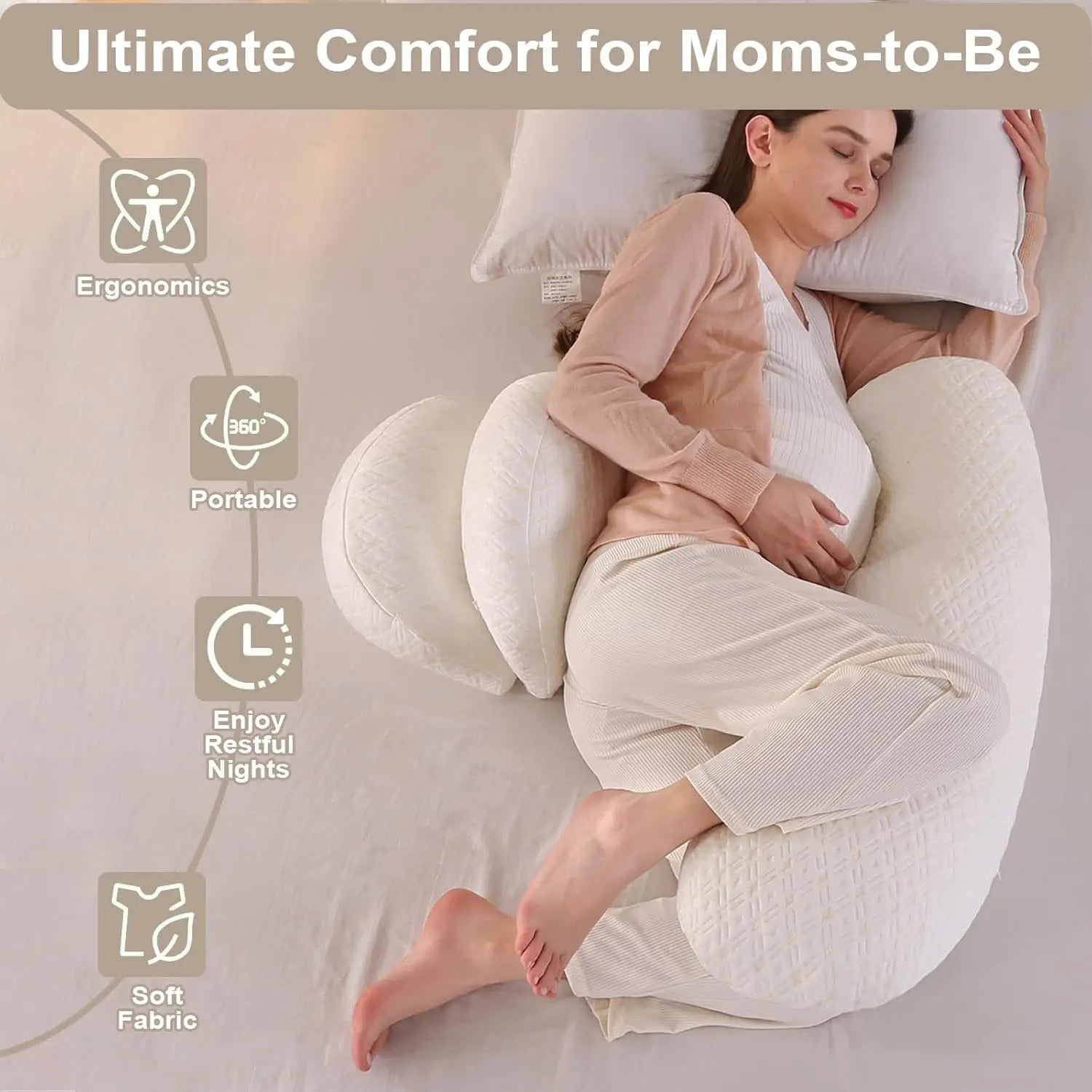 Pregnancy Pillow Maternity Pillow for Side Sleeping Comfort Full Body Support Pillow for Pregnant w/Detachable Adjustable Pillow