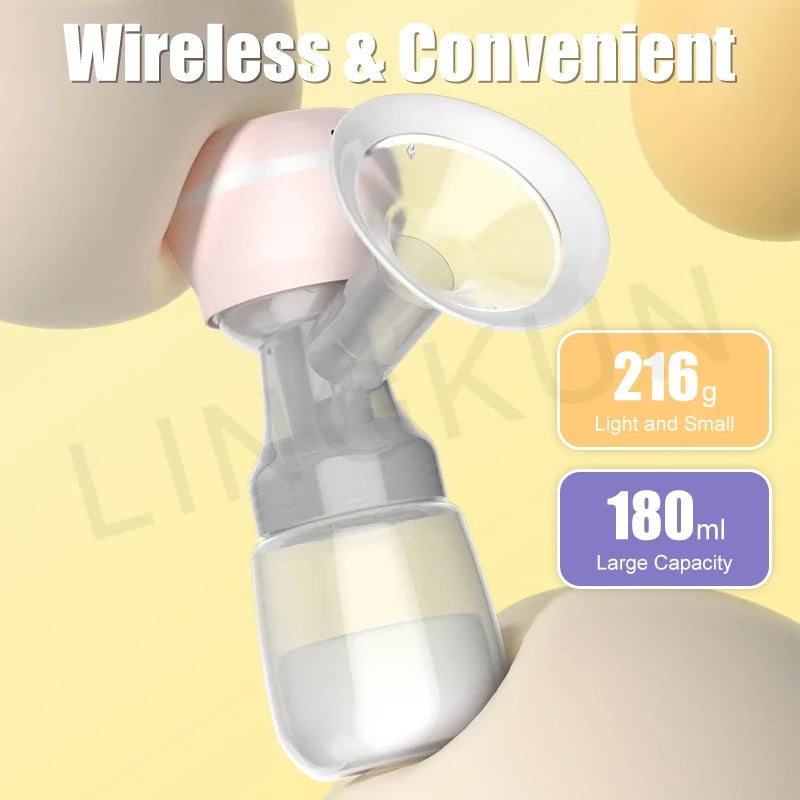 Rechargable Breast Pump Low Noise Electric Milk Puller Automatic Milker Comfort Breastfeeding Postpartum Care 180ML Milk Bottle