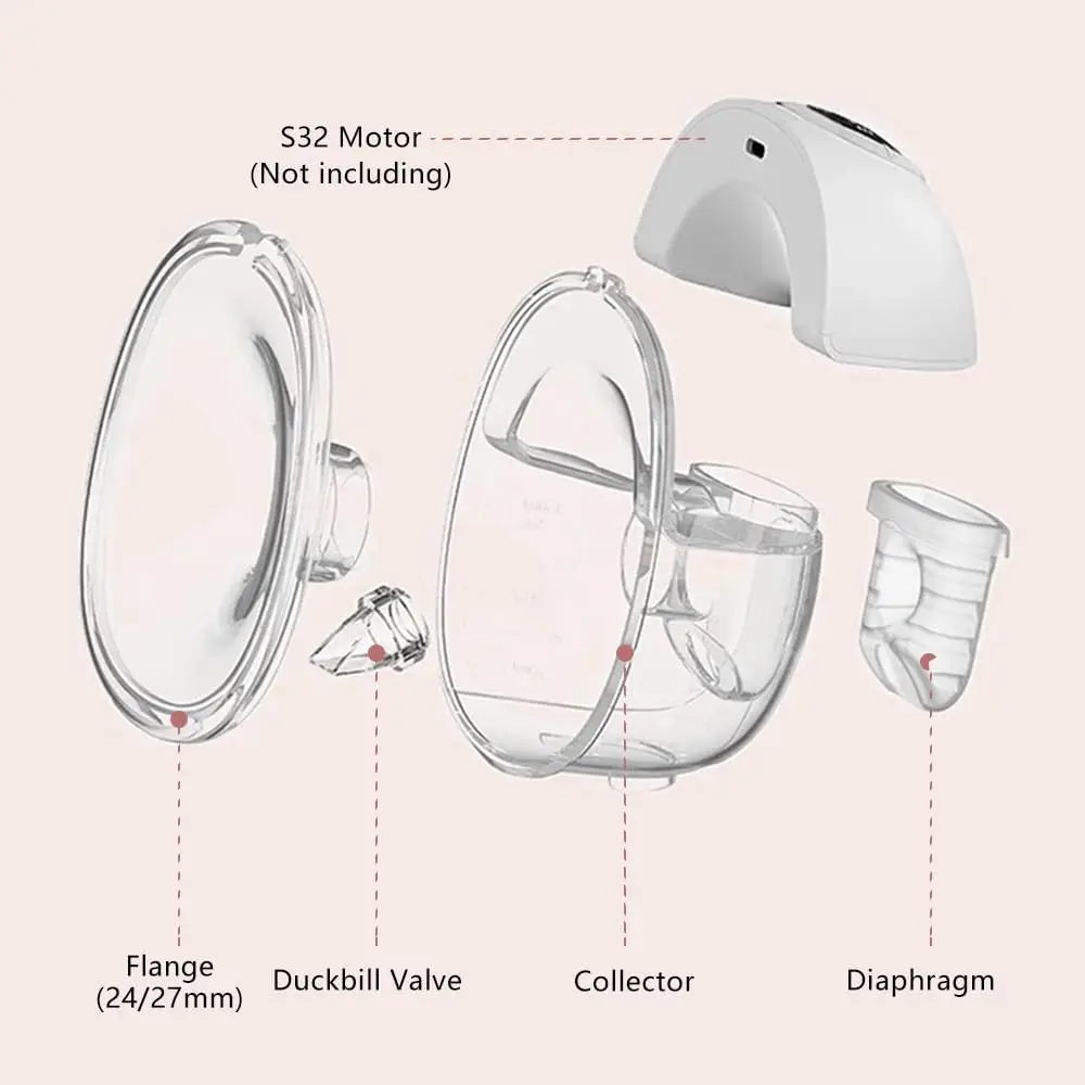 Full S32 Breast Pump Set with 24/27mm Flange for NCVI NICEGREEN Nuliie Zooawa Sunnaltree Wearable Breast Pump Replacement Parts