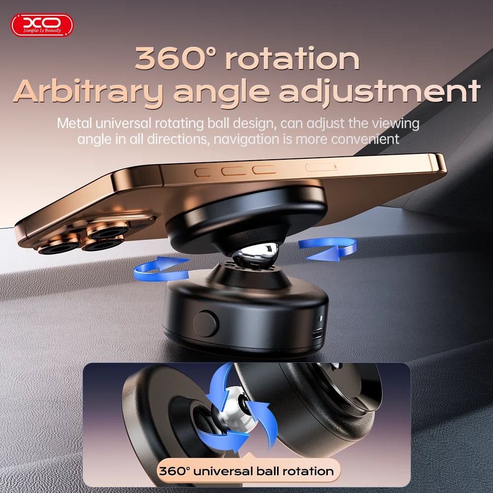 XO-C166 360° Rotatable Car Magnetic Vacuum Wireless Charger Phone Holder Charging Bracket Dashboard For iPhone Samsung Xiaomi