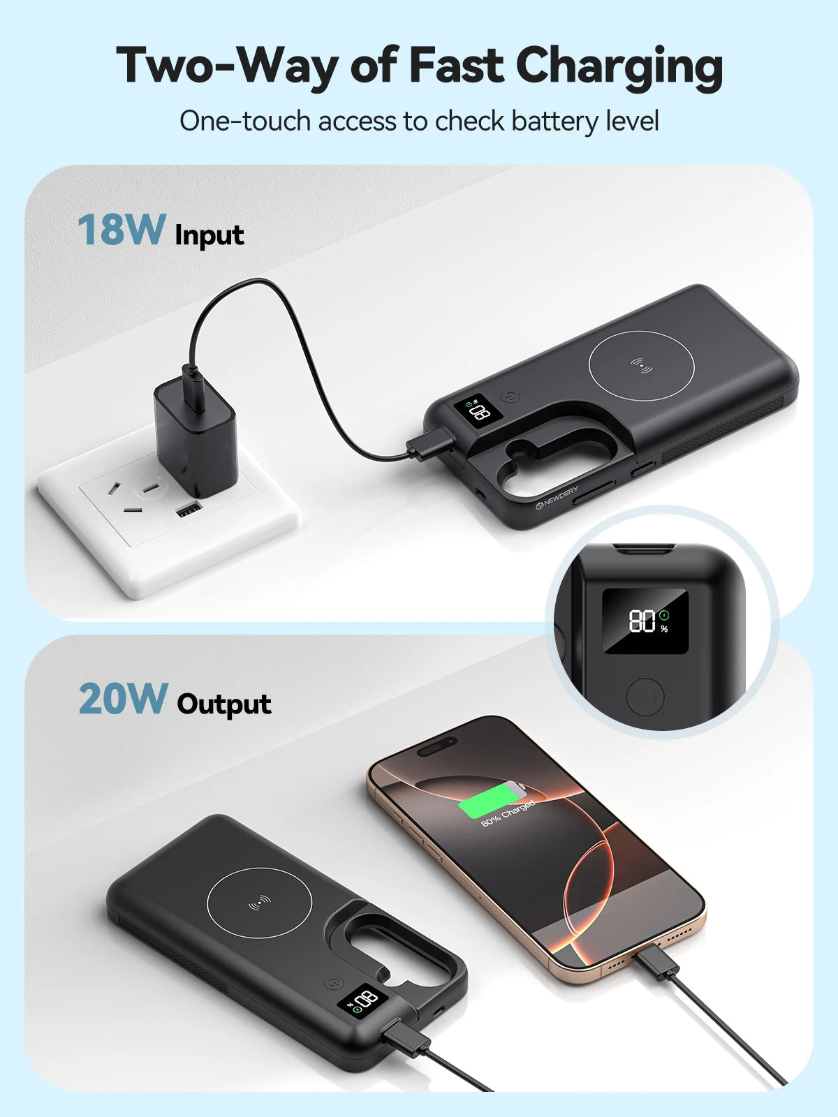 10000mAh Wireless Charger Battery Case for Samsung Galaxy S25 Plus Power Case 10000mAh Portable Power Bank with LED Display